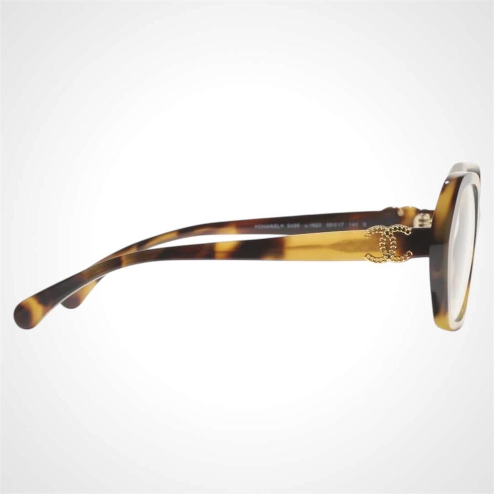 New CHANEL Eyeglasses Brown Gold Chain CC Square Acetate Womens - Picture 3 of 6